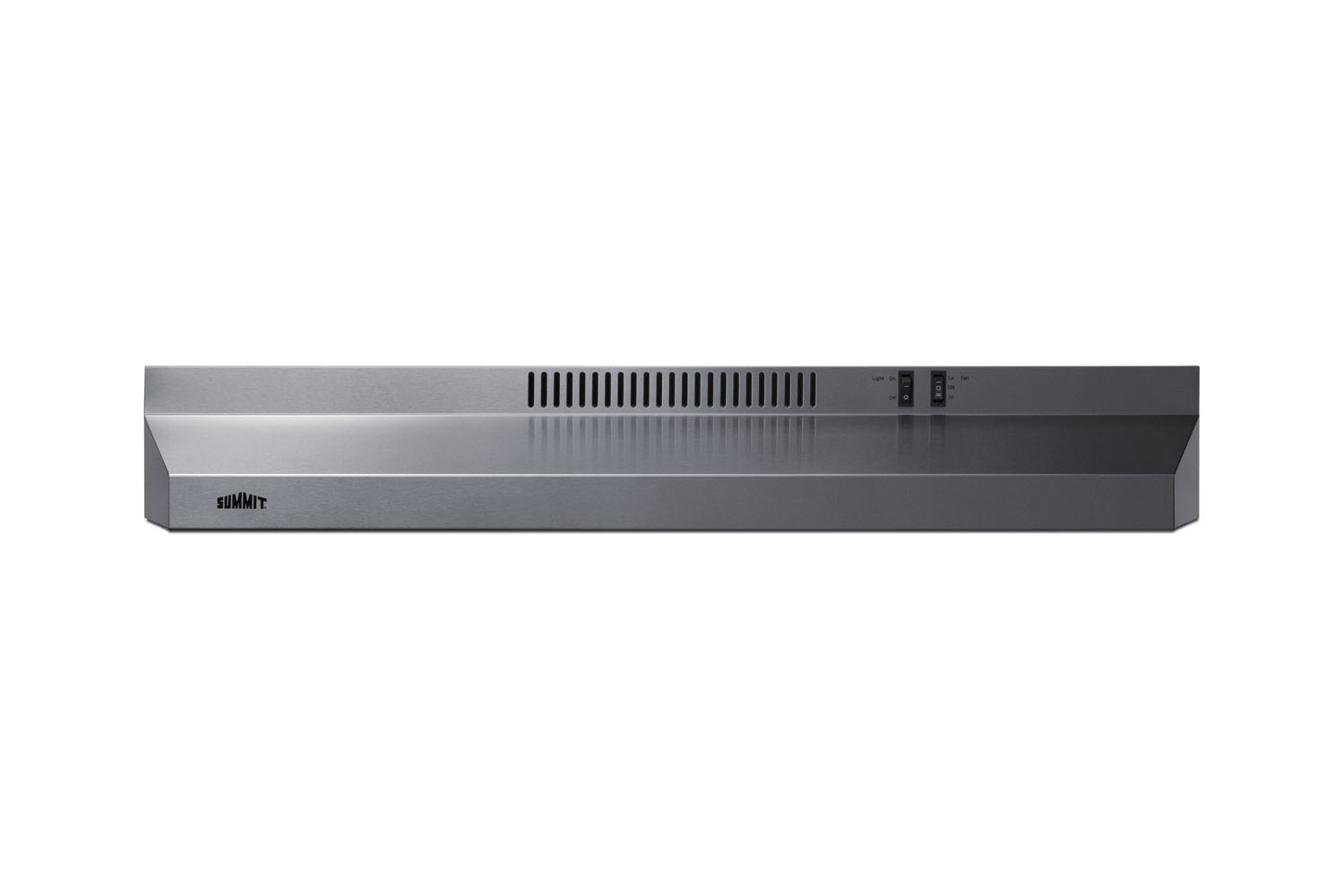 36 inch wide ADA compliant under cabinet convertible range hood for ducted or ductless use in stainless steel with remote wall switch